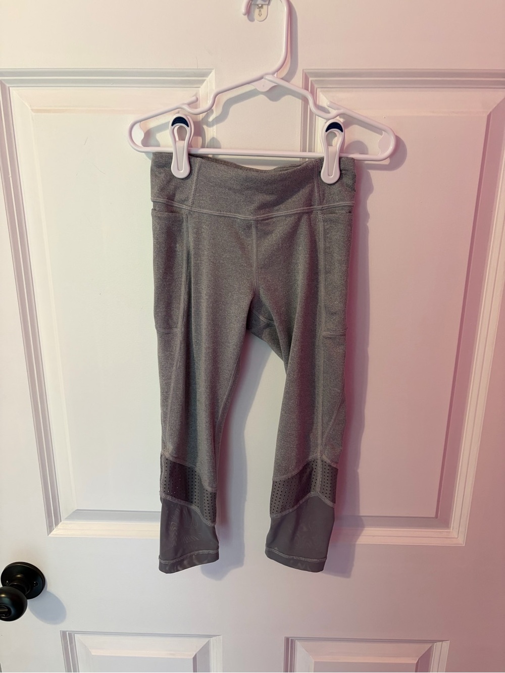 Athleta Girls' Gray Capri Leggings with Mesh Panels